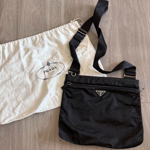 PRADA Shoulder Bag Nylon Triangle Logo Plate Zipper Black - Picture 1 of 6